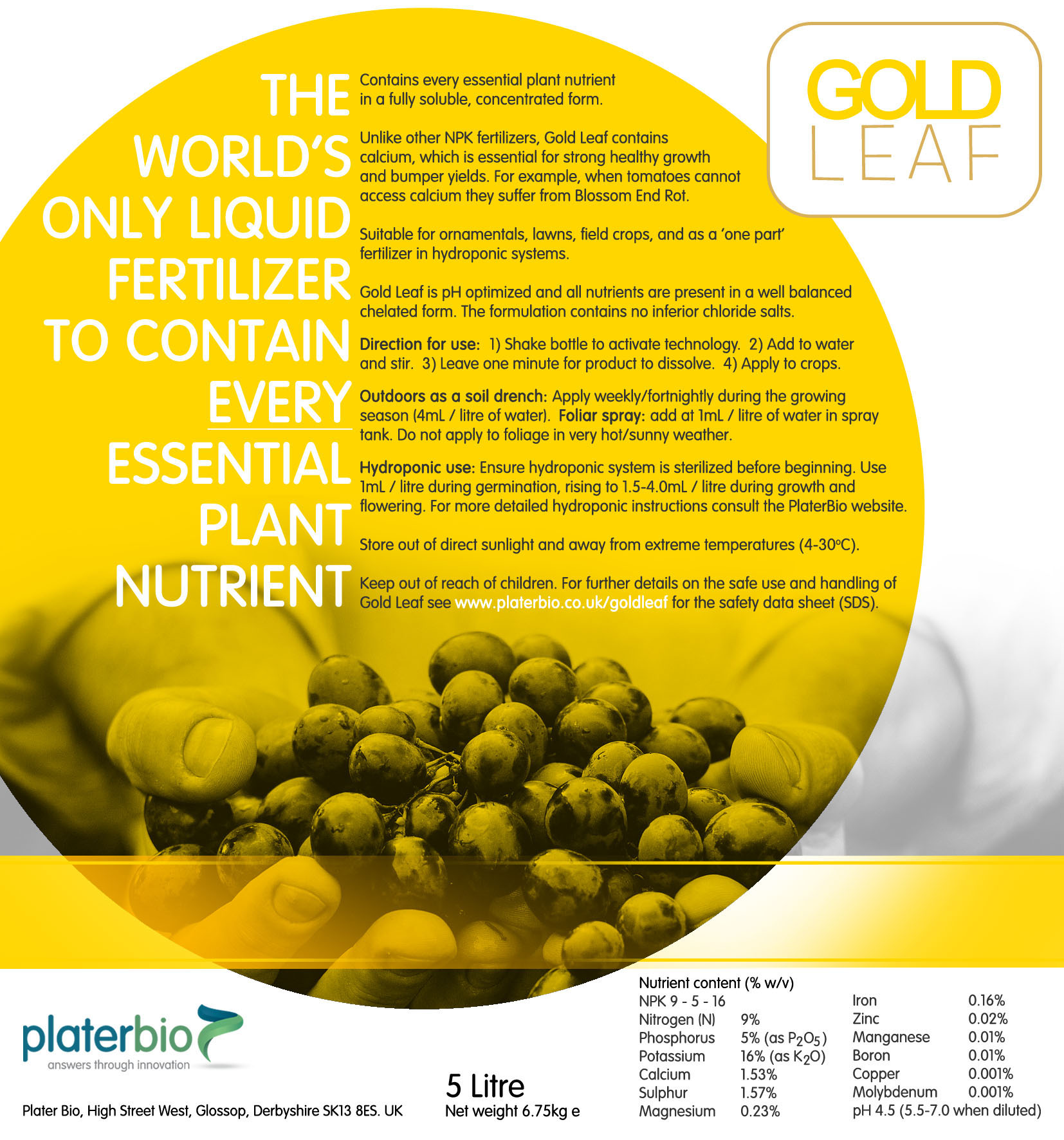 New Product Gold Leaf by Plater Bio Industry’s first liquid fertilizer